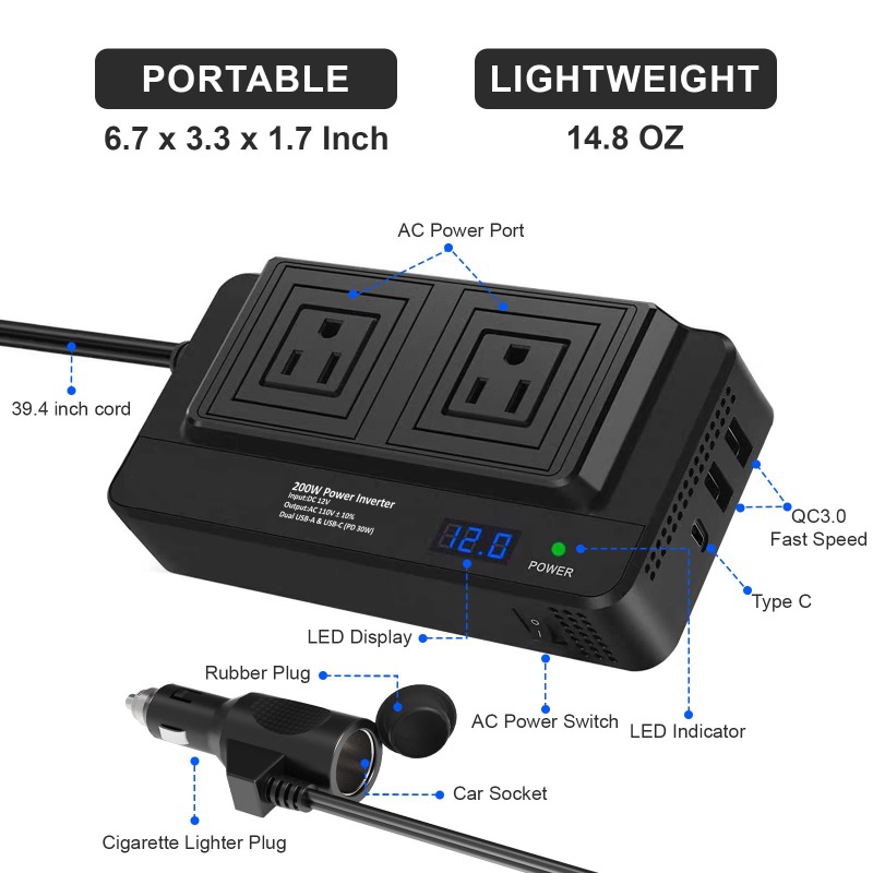 200W Car Inverter Car Socket A - Outdoor Power Adapter Usb C ulasan dan harga